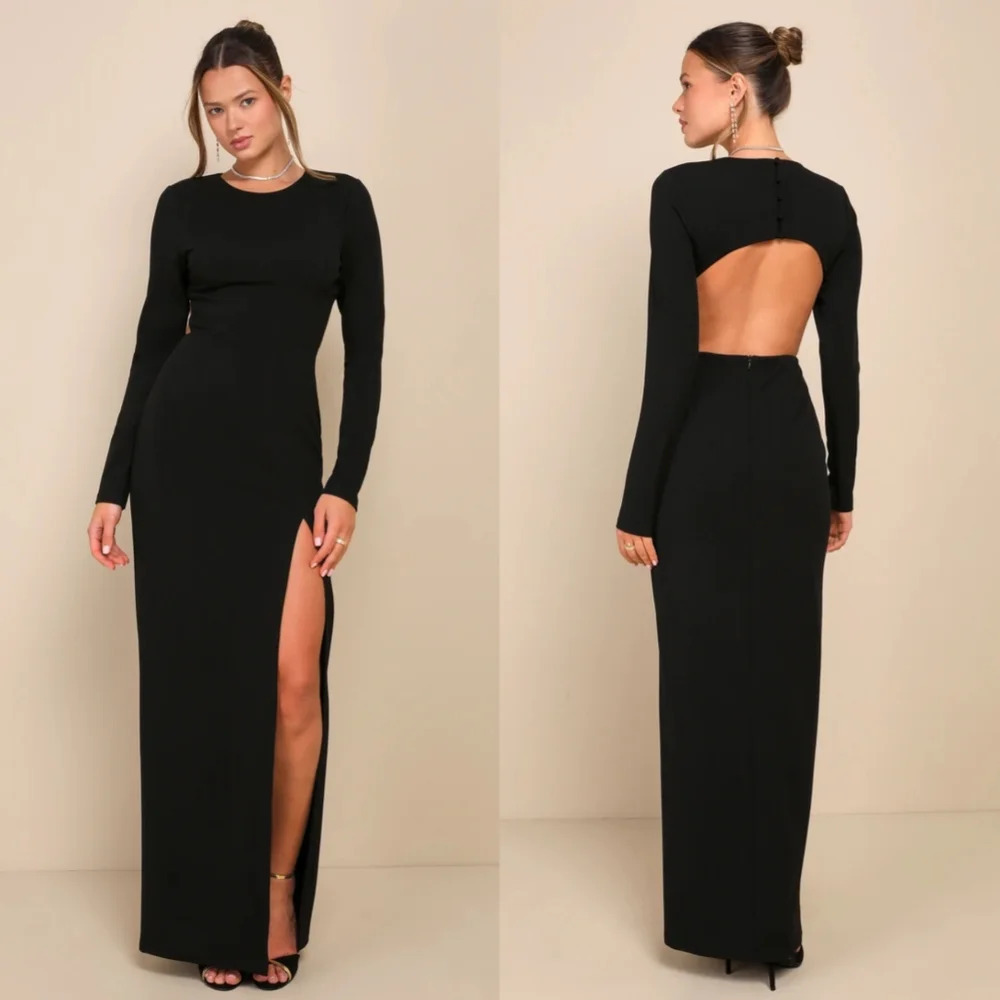 Lulus Flawless Esteem Black Long Sleeve Cutout Column Maxi Dress XL Wedding Prom